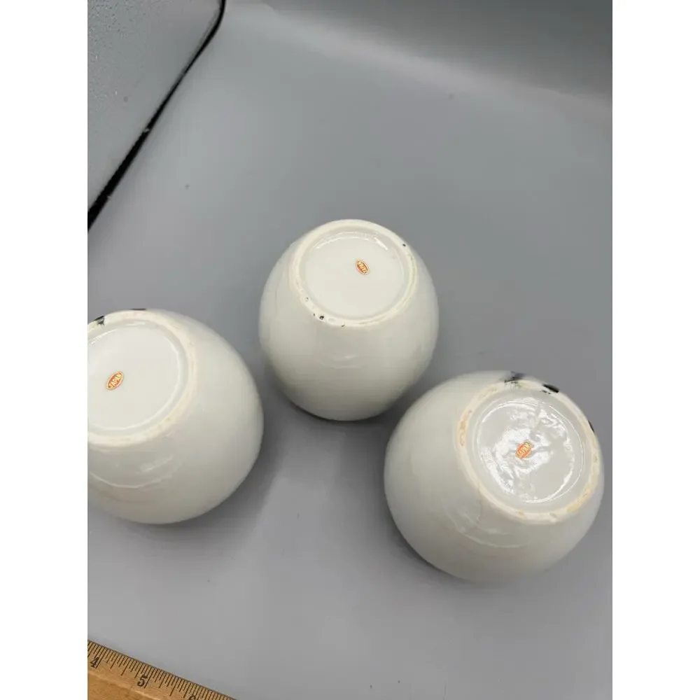 Vintage Japan Mini Bud Vases Set of 3 Hand Painted Bamboo Floral Ceramic